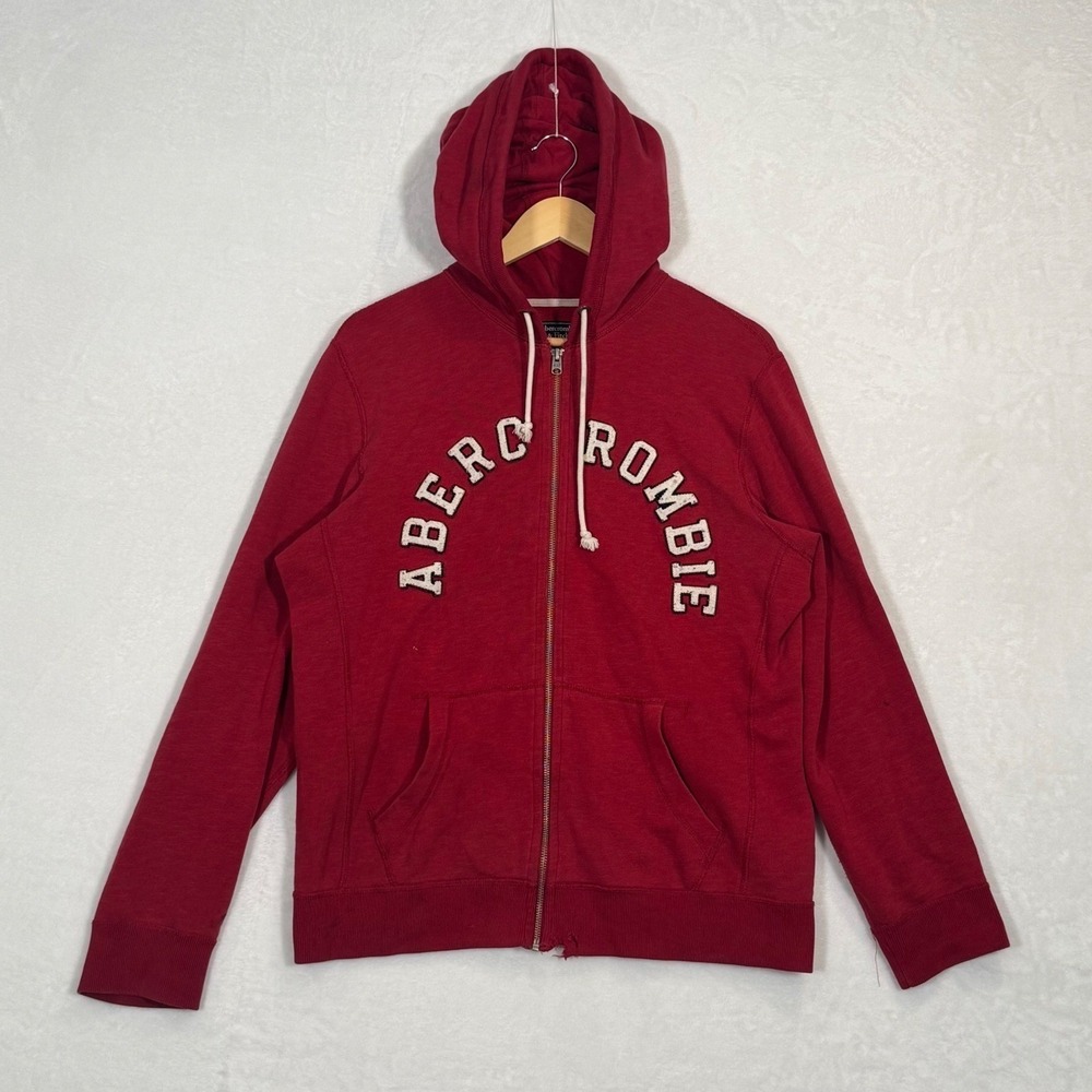 Abercrombie & Fitch Red Full Zip Applique Logo Hoodie Small